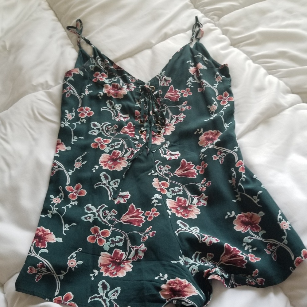 Green floral romper